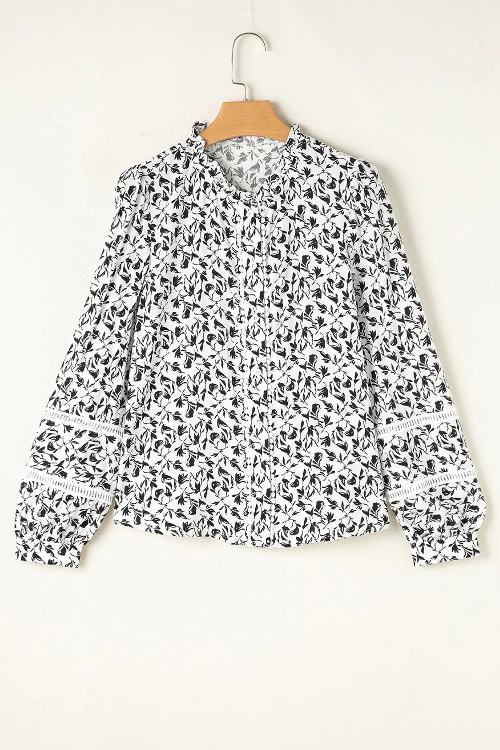 Printed Lace Detail Floral Puff Sleeve Fall Shirt sold by Beagle Boutique product image thumbnail 2