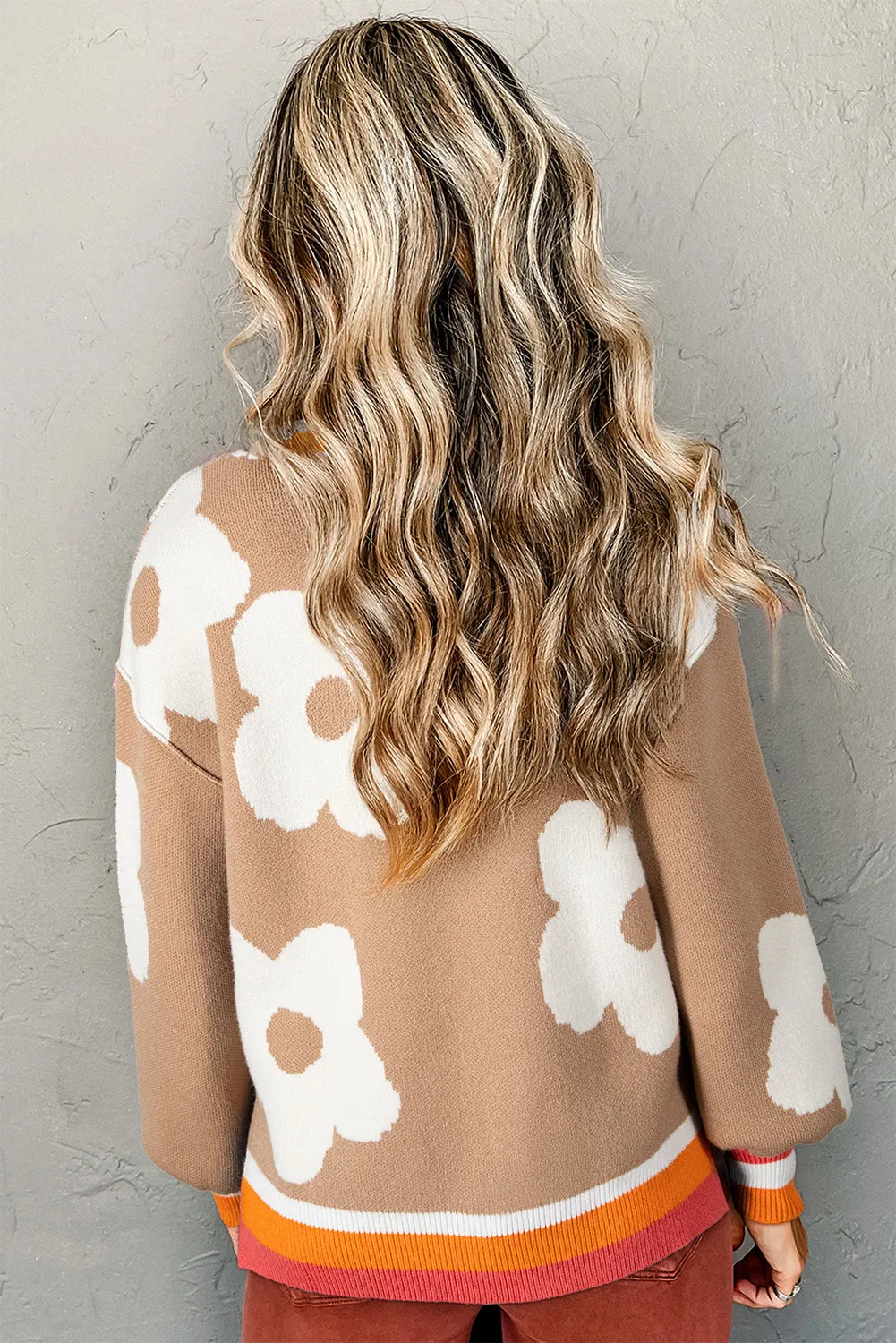 Big Flower Pattern Contrast Striped Baggy Sweater sold by Beagle Boutique product image thumbnail 2