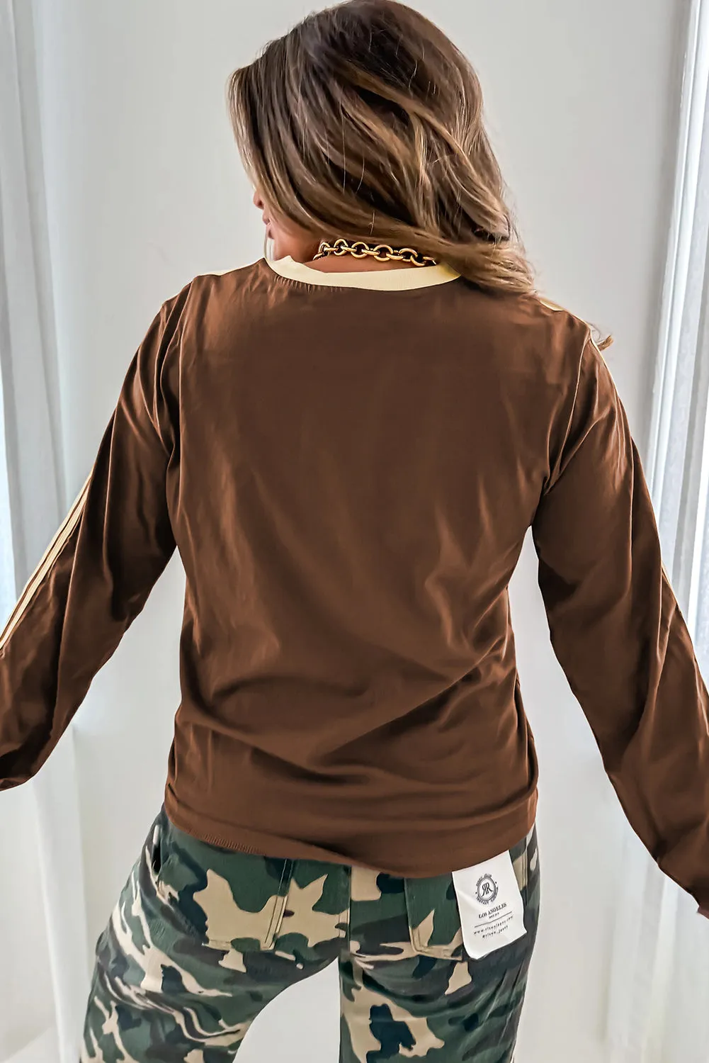 Varsity Striped Accent Contrast Crew Neck Long Sleeve T-Shirt sold by Beagle Boutique product image thumbnail 2