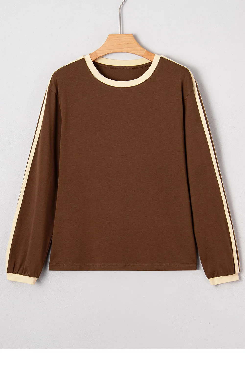 Varsity Striped Accent Contrast Crew Neck Long Sleeve T-Shirt sold by Beagle Boutique product image thumbnail 5