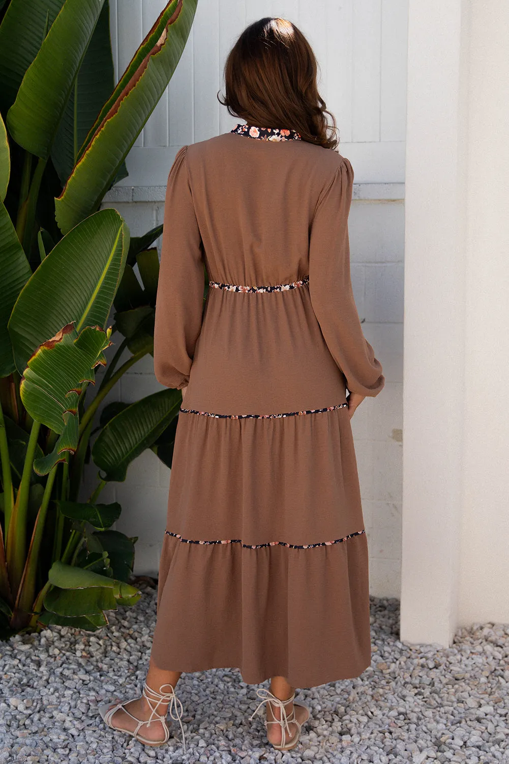 Floral Patchwork Detail Notched Neck Long Sleeve Maxi Dress sold by Beagle Boutique product image thumbnail 2