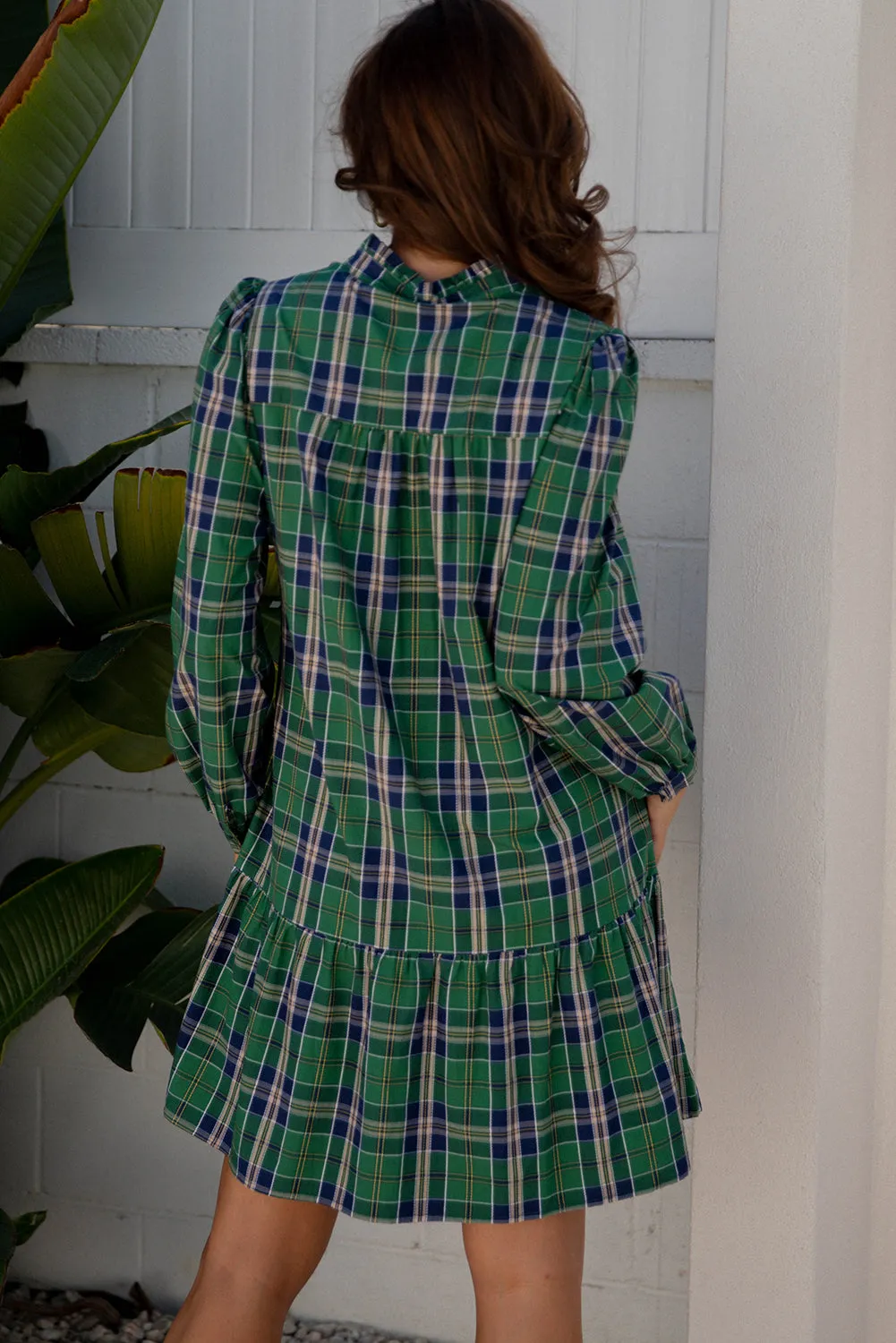 Plaid Print Frilly Collar Long Sleeve Shift Mini Dress sold by Beagle Boutique product image thumbnail 2