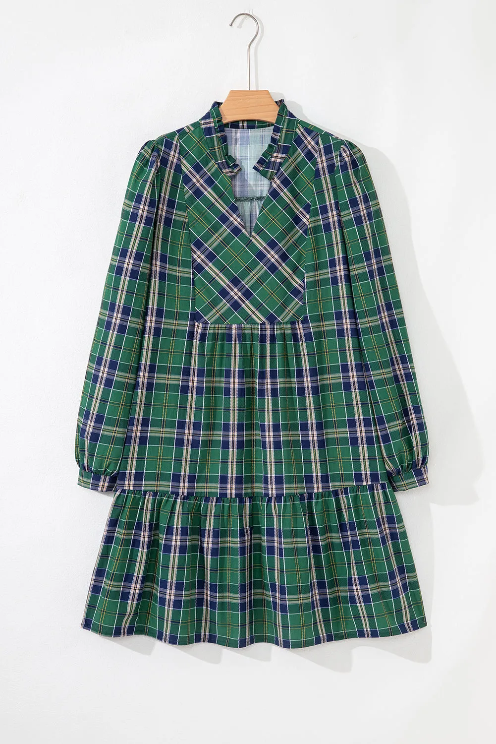 Plaid Print Frilly Collar Long Sleeve Shift Mini Dress sold by Beagle Boutique product image thumbnail 4