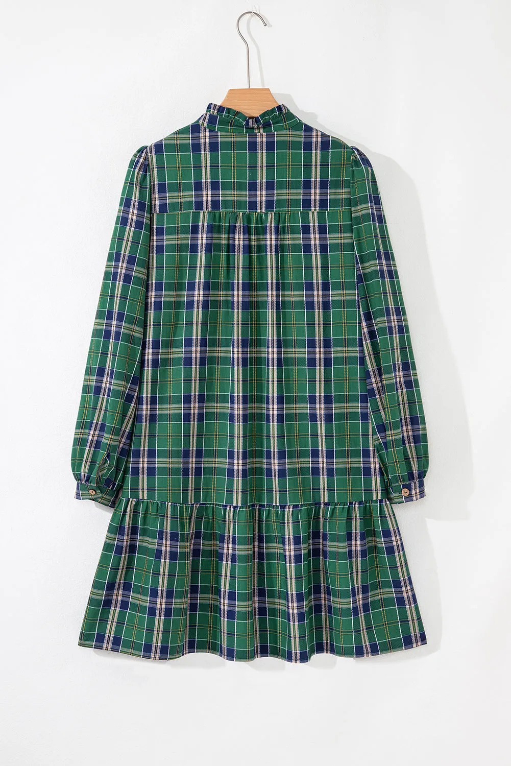 Plaid Print Frilly Collar Long Sleeve Shift Mini Dress sold by Beagle Boutique product image thumbnail 5