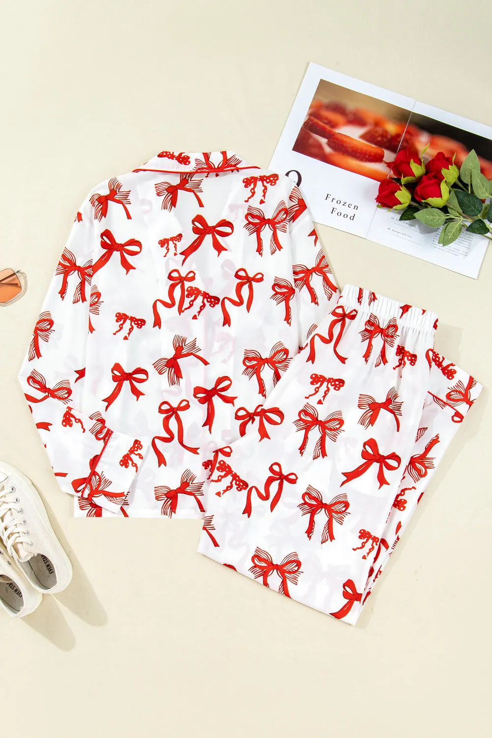 Red Christmas Bow Print Pyjama Set sold by Beagle Boutique product image thumbnail 5