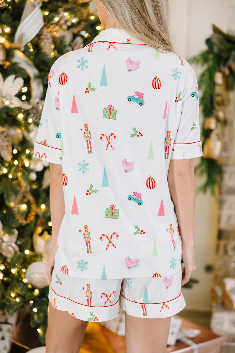 White Christmas Print Short Sleeve Shirt and Shorts Pyjama Set sold by Beagle Boutique product image thumbnail 2