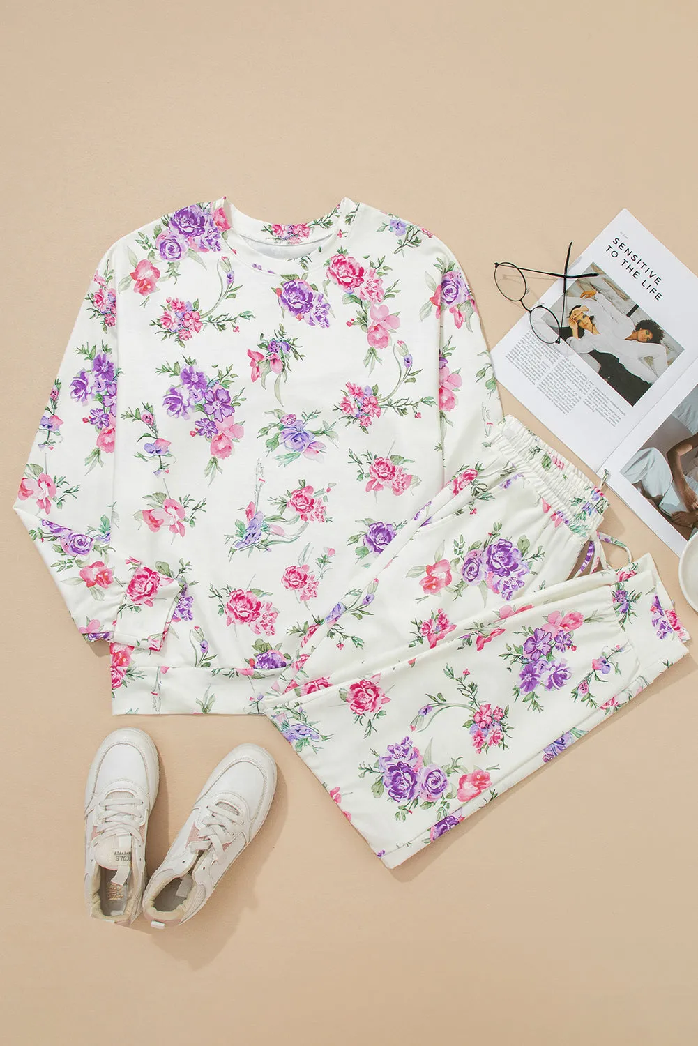 Floral Print Pullover Drawstring Lounge Pants Set sold by Beagle Boutique product image thumbnail 4