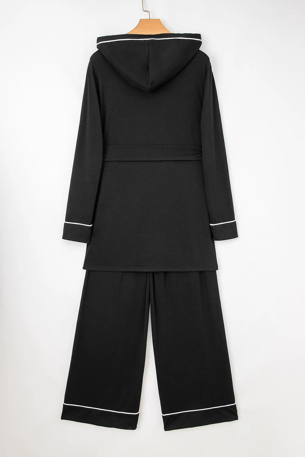 Black Contrast Trim Hooded Lounge Cardigan and Trousers Sleepwear Set sold by Beagle Boutique product image thumbnail 4