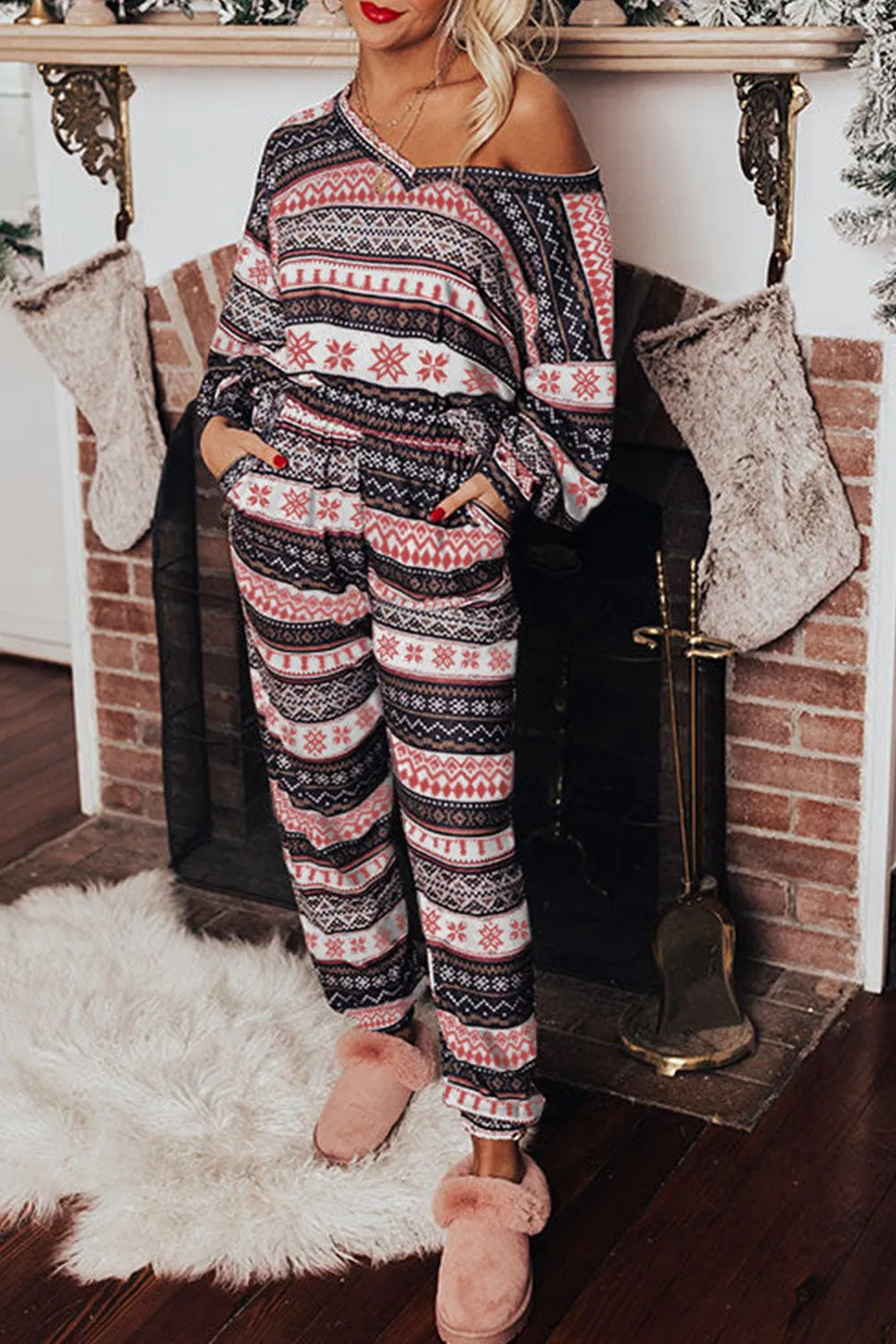 Retro Christmas Pattern Loose Pullover Pyjama Set sold by Beagle Boutique