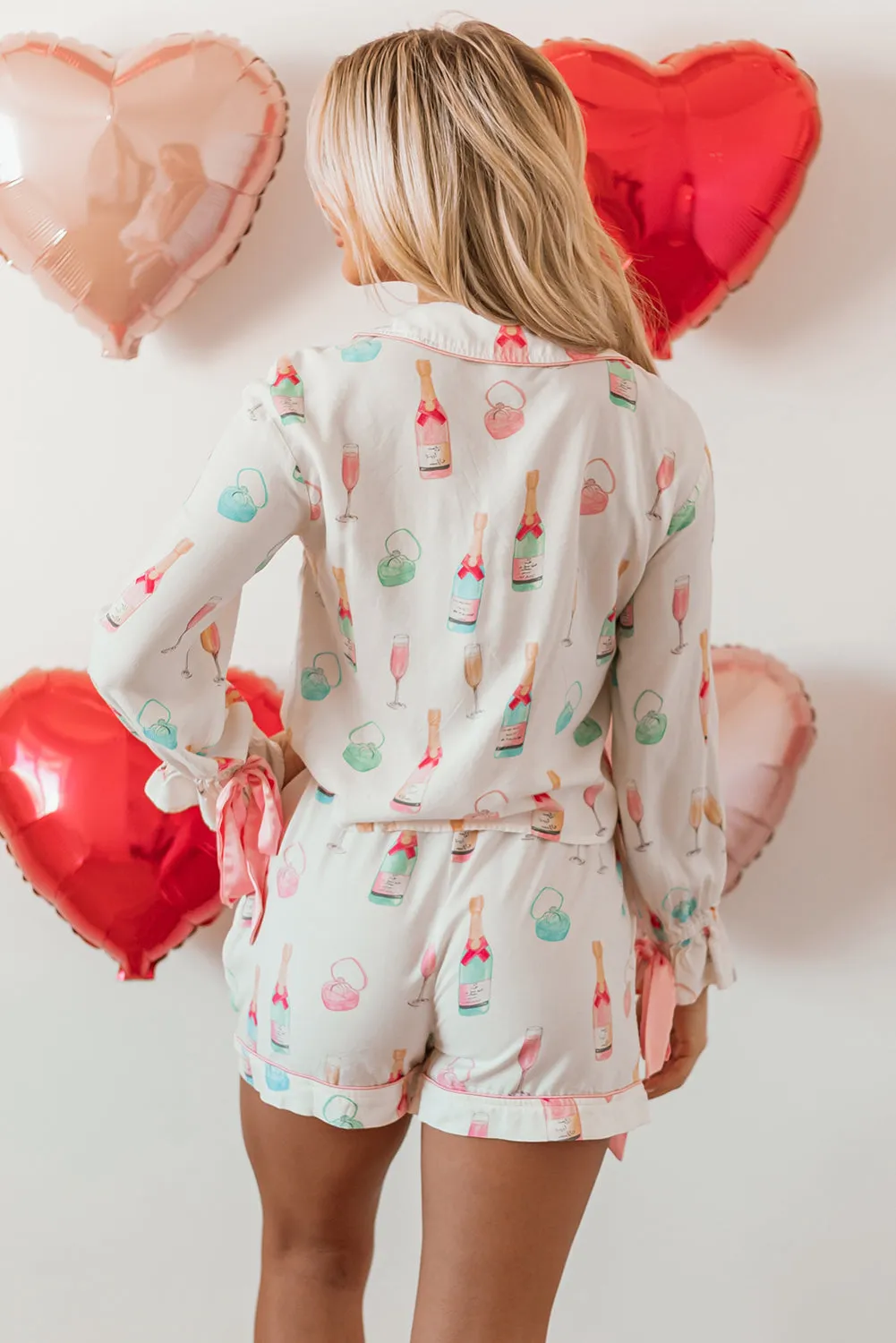 White Christmas Wine Glass Print Bow Knot Two Piece Pyjama Set sold by Beagle Boutique product image thumbnail 2