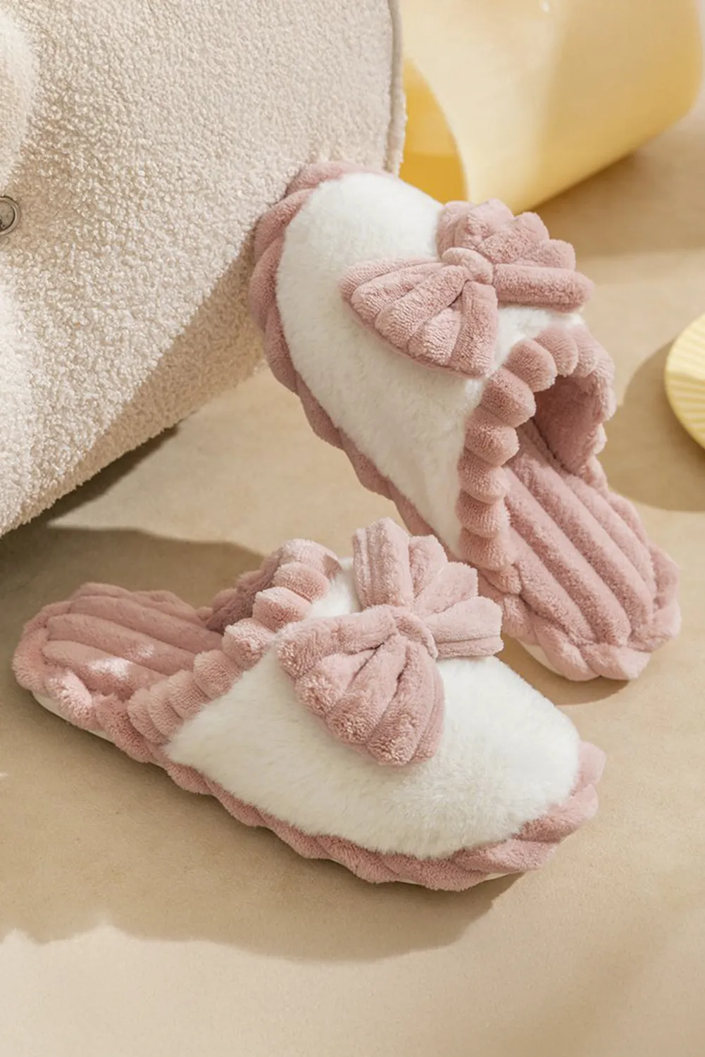 Bow Decor Rib Plush Slippers sold by Beagle Boutique product image thumbnail 2