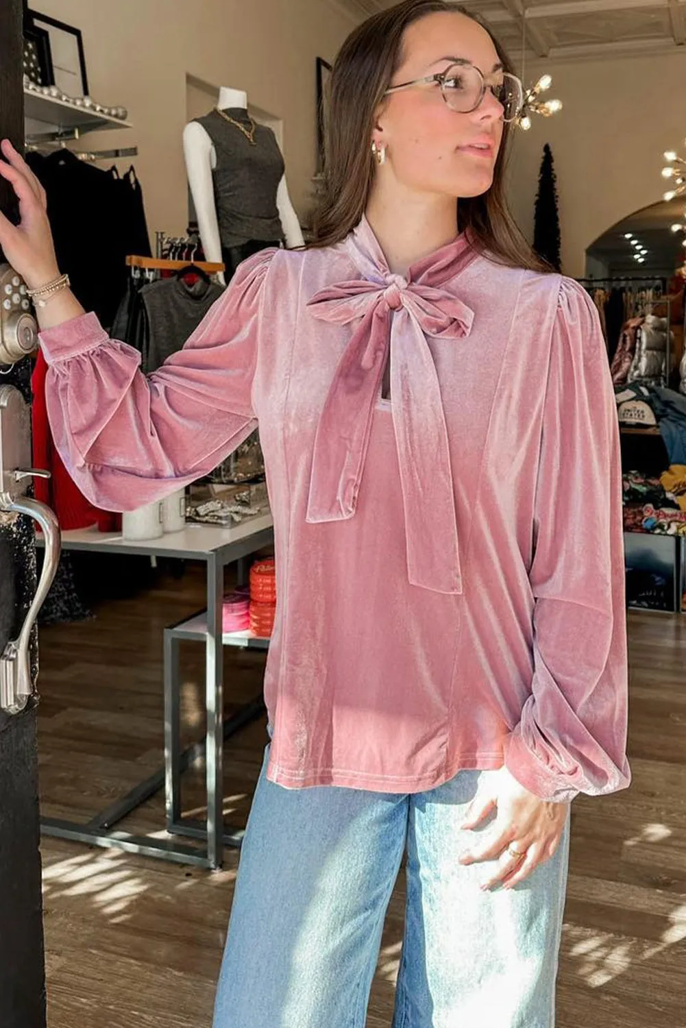Velvet Ribbon Bow Knot Long Sleeve Blouse sold by Beagle Boutique product image thumbnail 4
