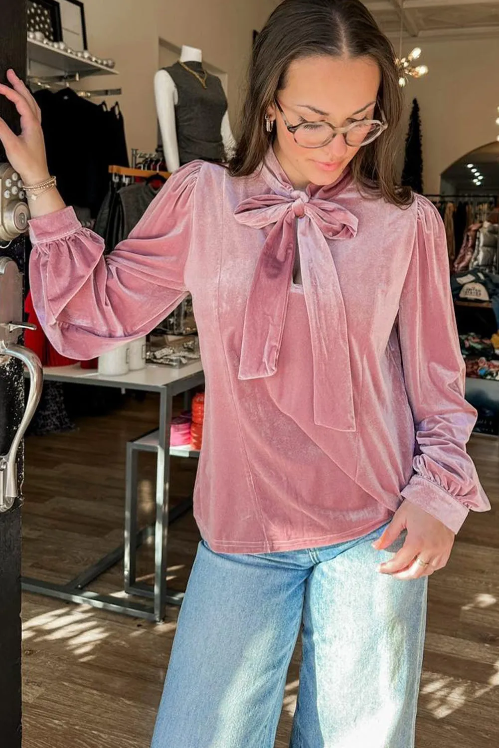 Velvet Ribbon Bow Knot Long Sleeve Blouse sold by Beagle Boutique product image thumbnail 3