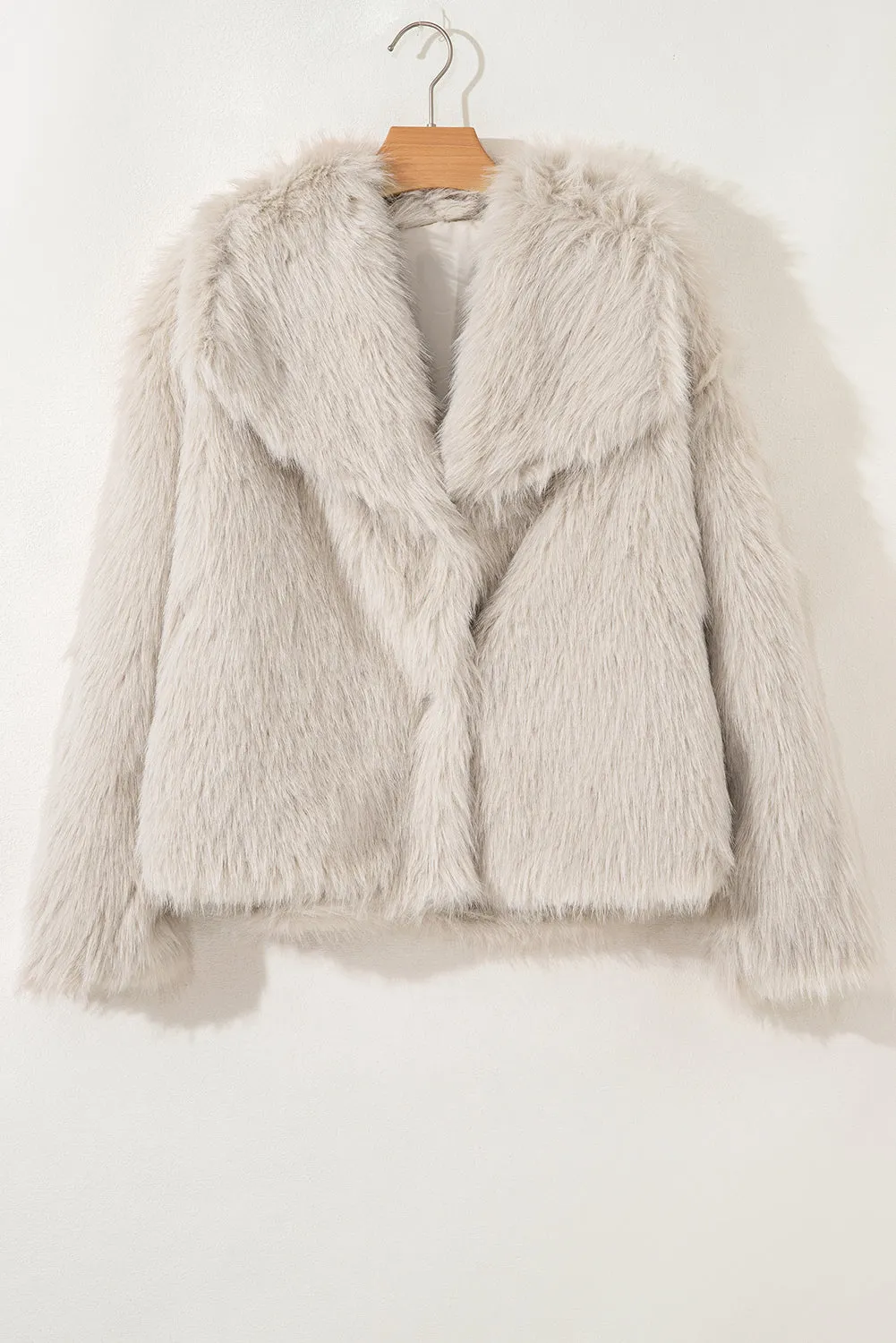 Cream Long Sleeve Thick Faux Fur Coat sold by Beagle Boutique product image thumbnail 5