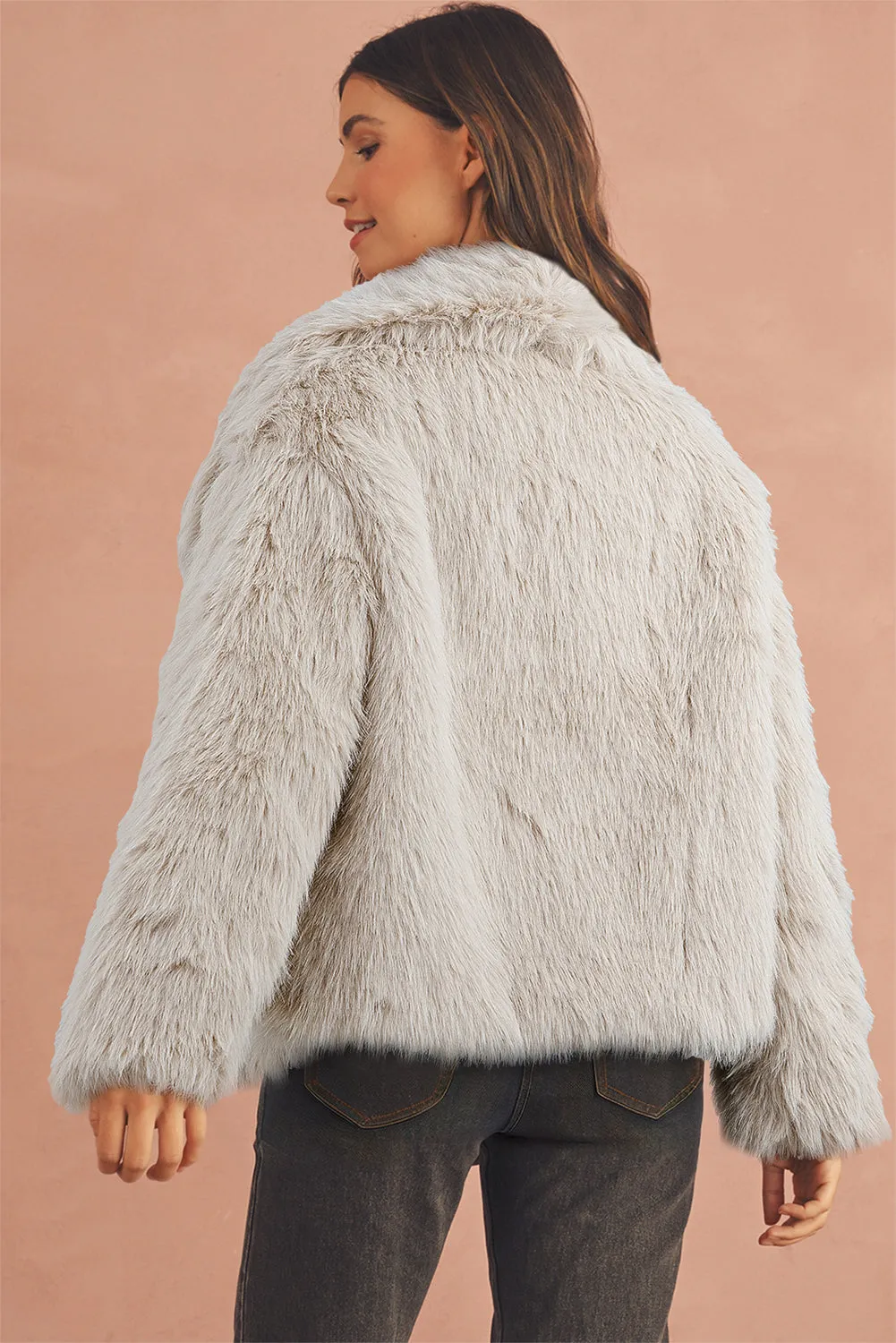 Cream Long Sleeve Thick Faux Fur Coat sold by Beagle Boutique product image thumbnail 2