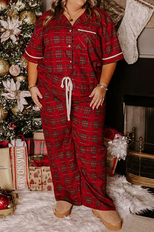 Plus Size Plaid Short Sleeve Shirt Pyjama Set sold by Beagle Boutique