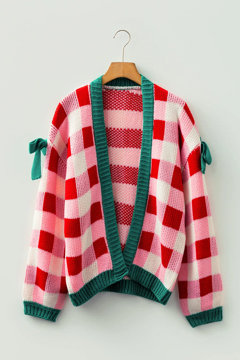 Plaid Knit Bow Knot Decor Open Front Sweater Cardigan sold by Beagle Boutique