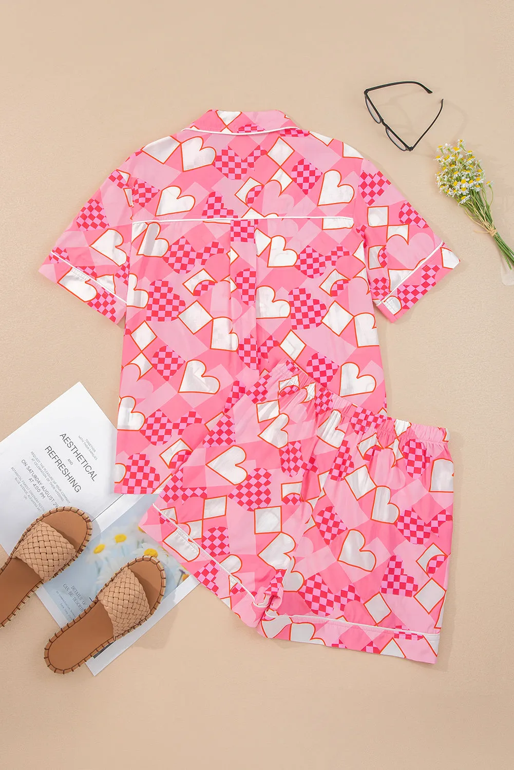 Heart Print Shirt Style Short Pyjama Set sold by Beagle Boutique product image thumbnail 4