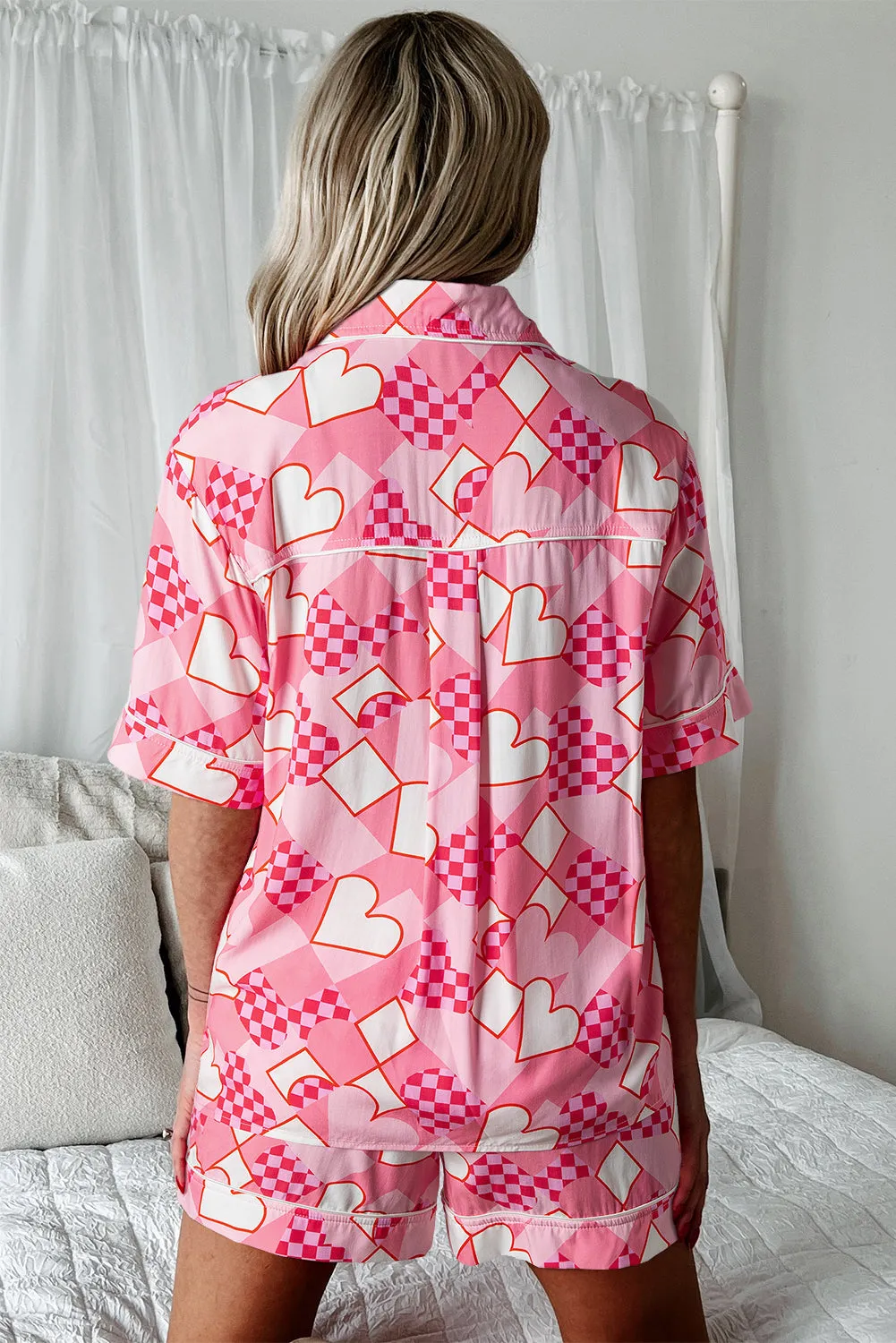 Heart Print Shirt Style Short Pyjama Set sold by Beagle Boutique product image thumbnail 2