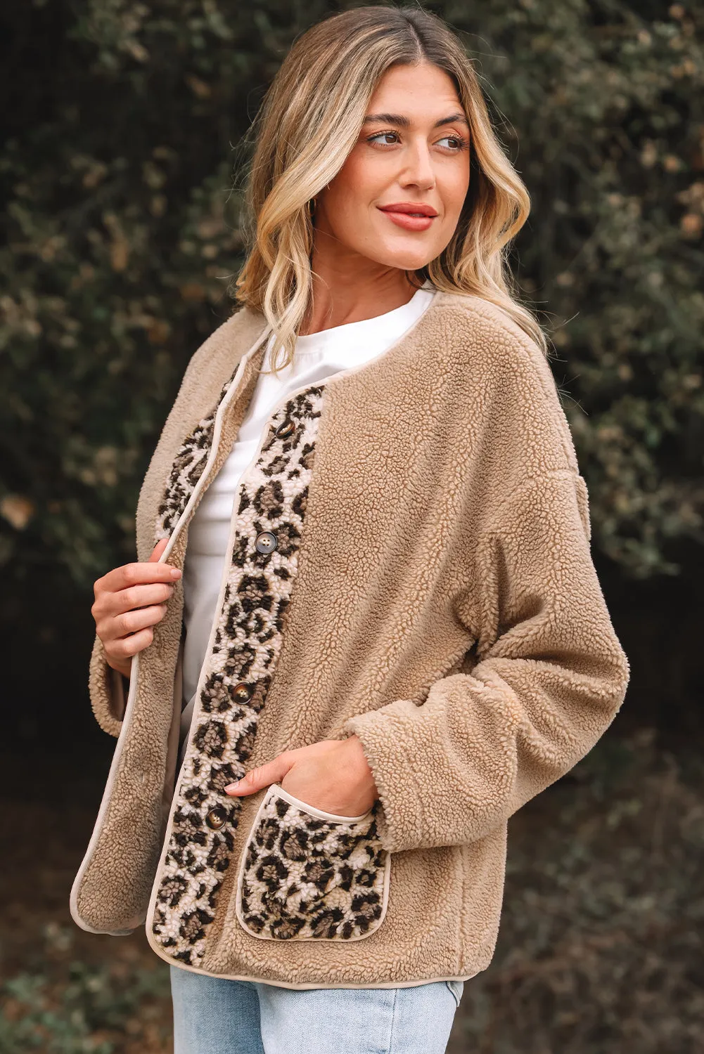 Casual Leopard Print Accent Plush Jacket with Pockets sold by Beagle Boutique product image thumbnail 3
