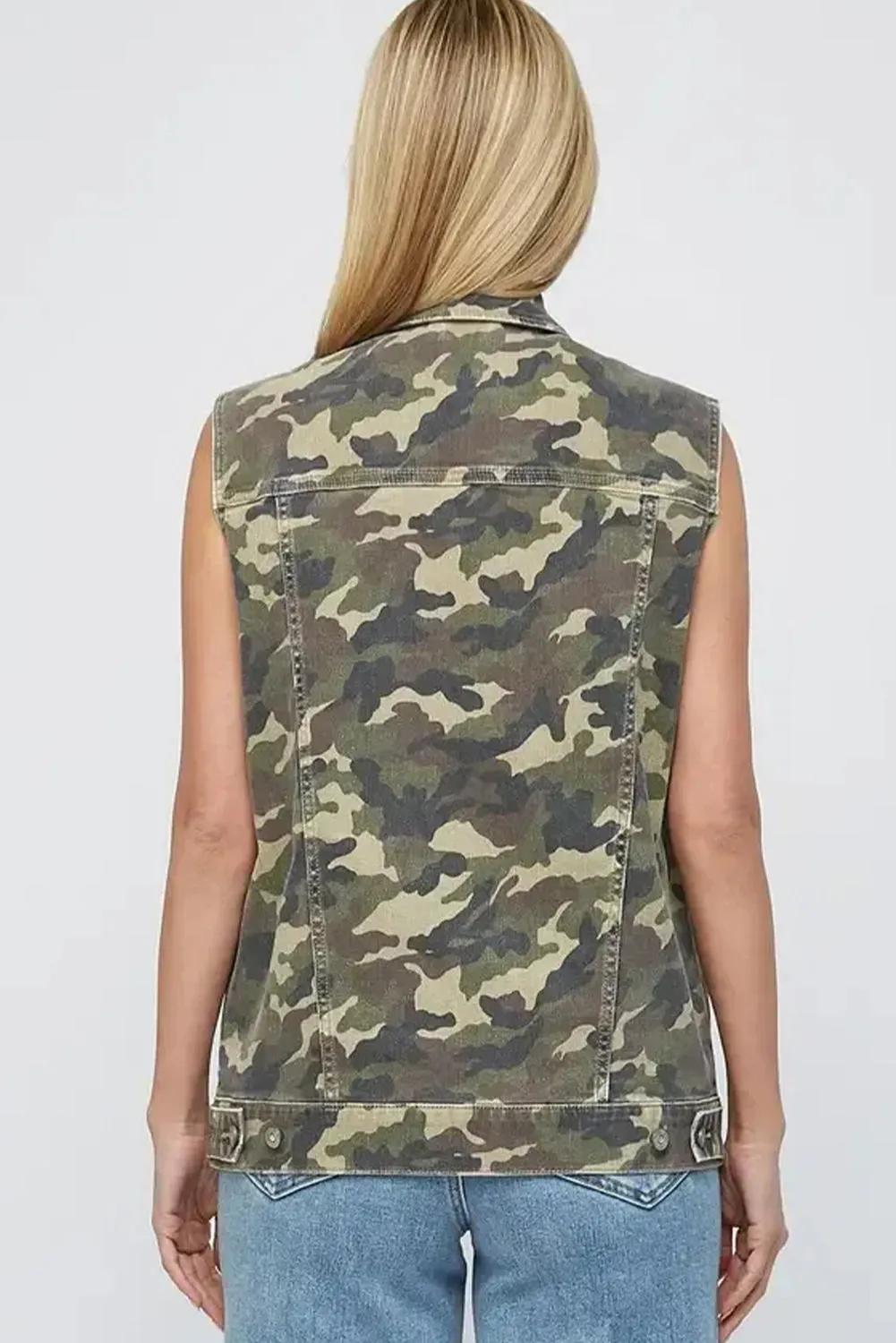 Green Camo Cargo Denim Vest sold by Beagle Boutique product image thumbnail 2