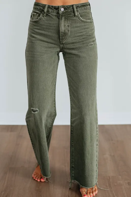 Slight Distressed Raw Edge Wide Leg Jeans sold by Beagle Boutique