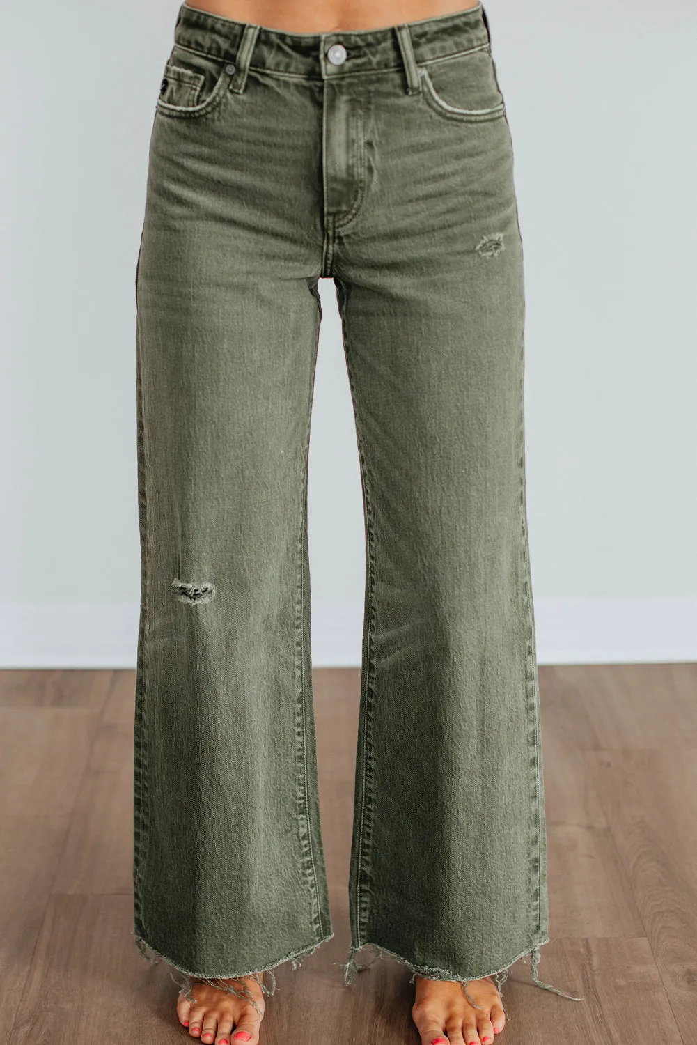 Slight Distressed Raw Edge Wide Leg Jeans sold by Beagle Boutique product image thumbnail 5