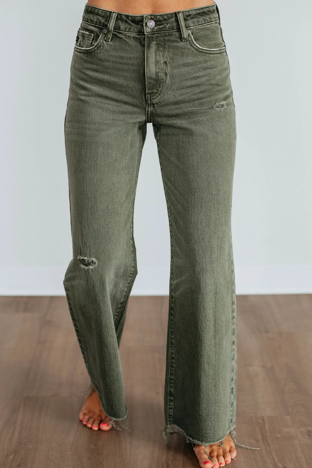 Slight Distressed Raw Edge Wide Leg Jeans sold by Beagle Boutique product image thumbnail 4