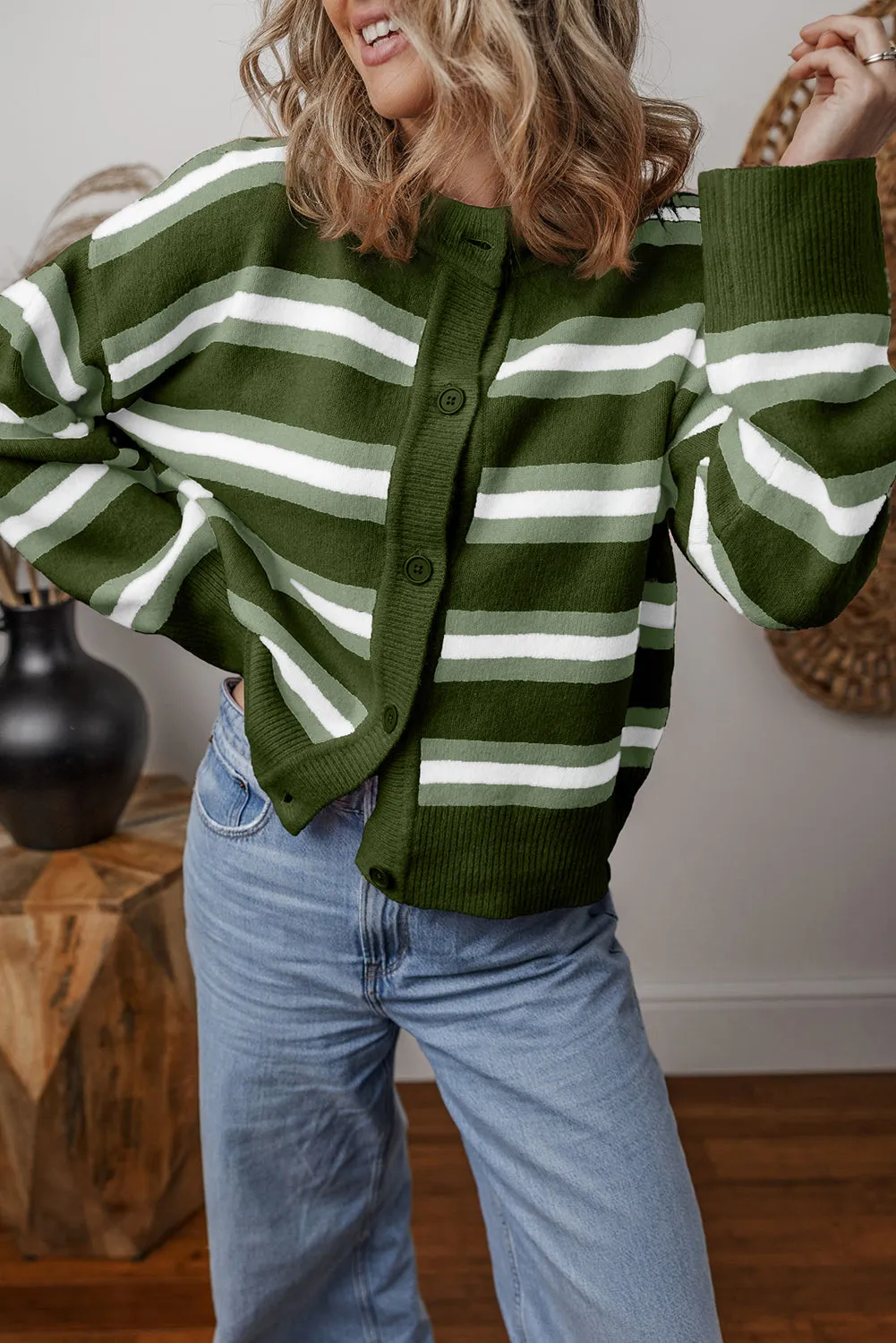 Green Stripe Drop Shoulder Cardigan sold by Beagle Boutique product image thumbnail 3