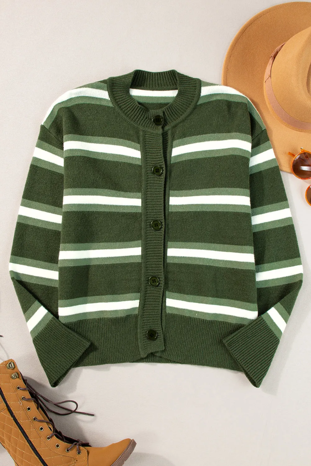 Green Stripe Drop Shoulder Cardigan sold by Beagle Boutique product image thumbnail 4