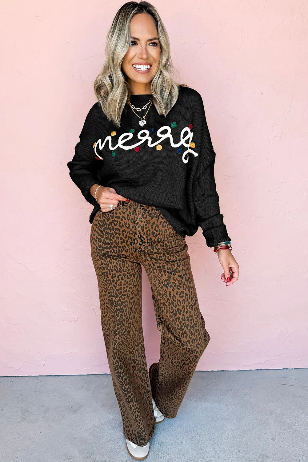 Merry Colourful Dot Detail Christmas Drop Shoulder Sweater sold by Beagle Boutique product image thumbnail 3
