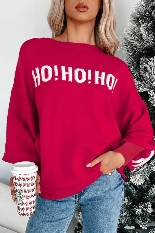 HO HO HO MERRY CHRISTMAS Drop Shoulder Loose Sweater sold by Beagle Boutique