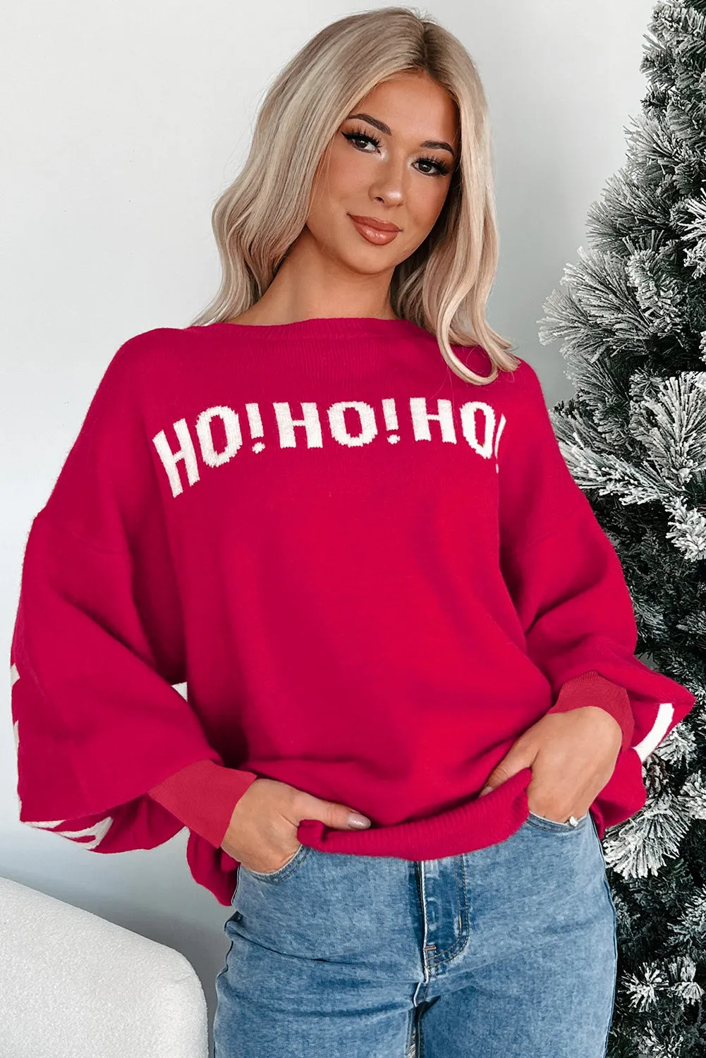HO HO HO MERRY CHRISTMAS Drop Shoulder Loose Sweater sold by Beagle Boutique product image thumbnail 3