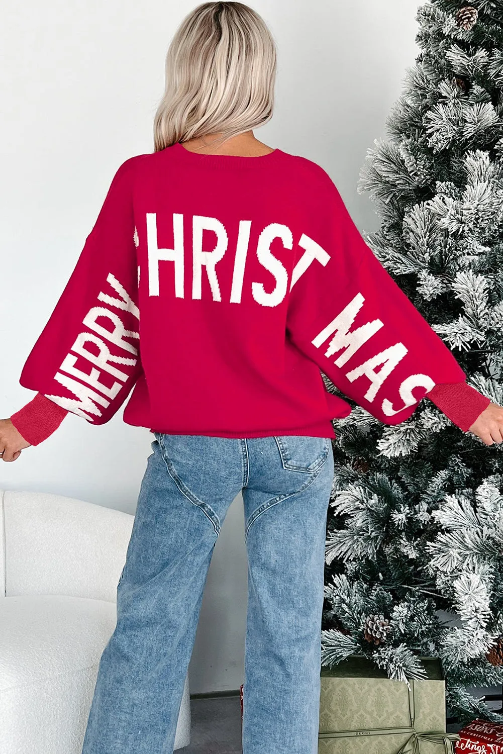 HO HO HO MERRY CHRISTMAS Drop Shoulder Loose Sweater sold by Beagle Boutique product image thumbnail 2