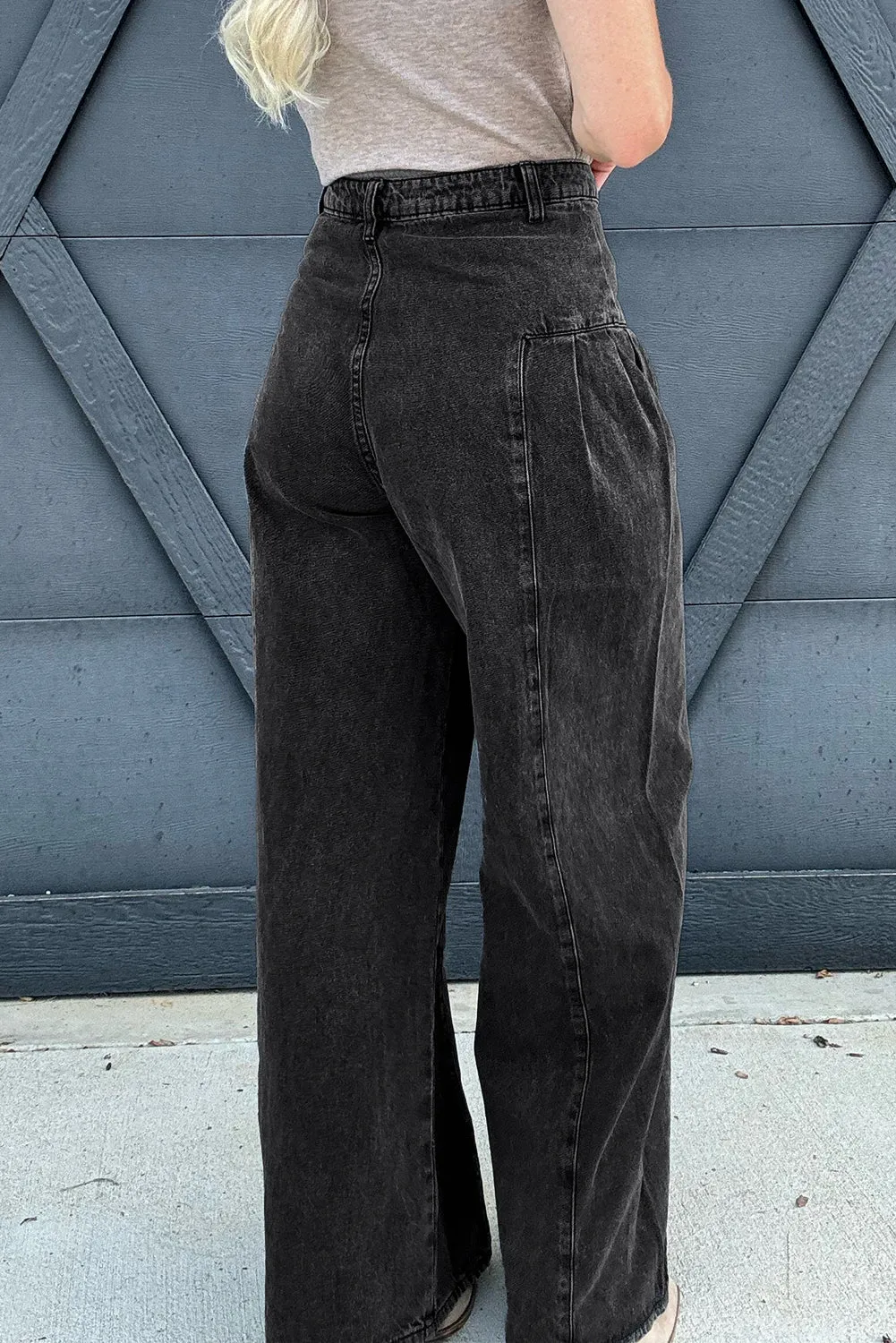 Pleated Wide Leg Mineral Wash Denim Pants sold by Beagle Boutique product image thumbnail 2
