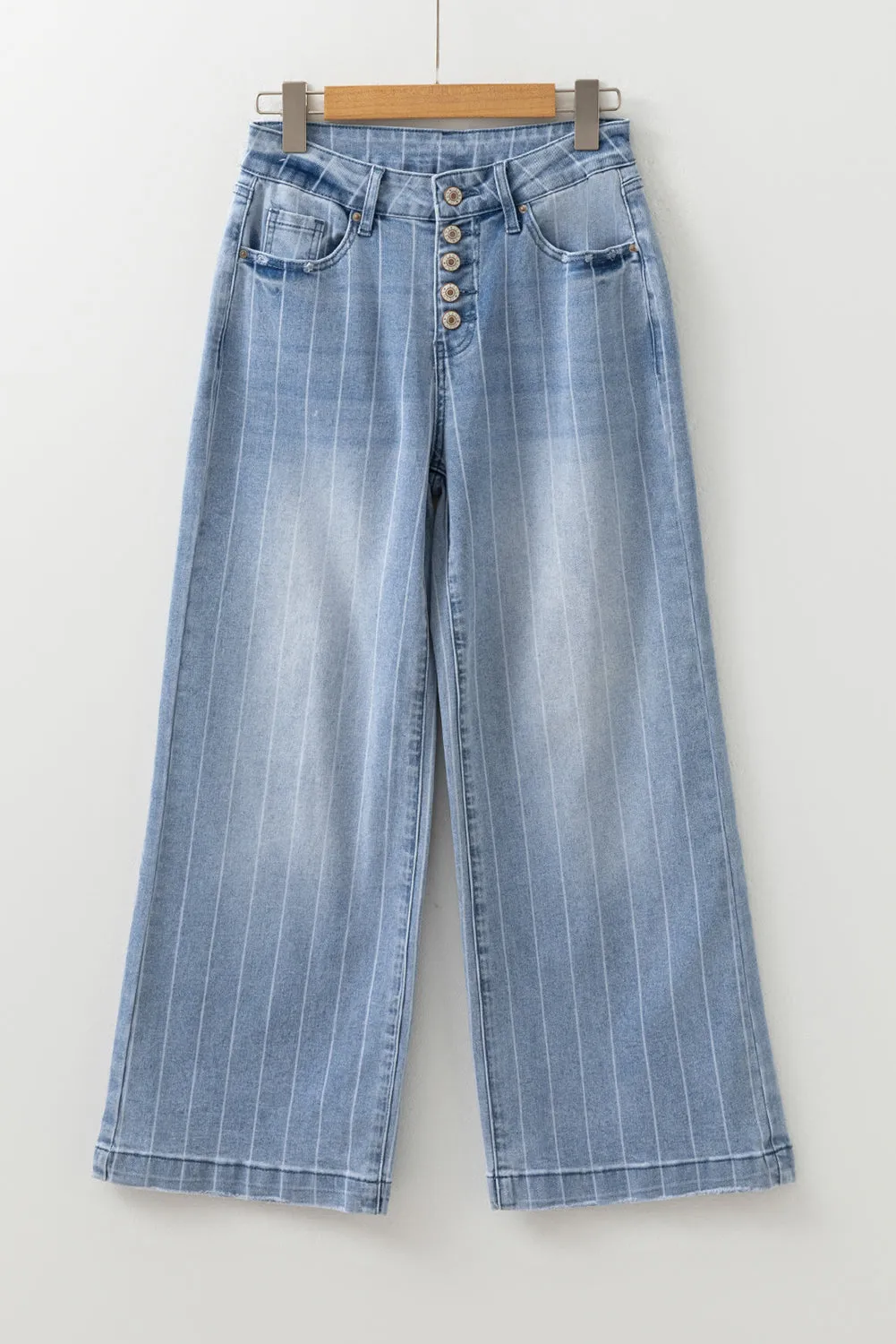 Multi Buttons Pinstripe Wide Leg Jeans sold by Beagle Boutique product image thumbnail 5