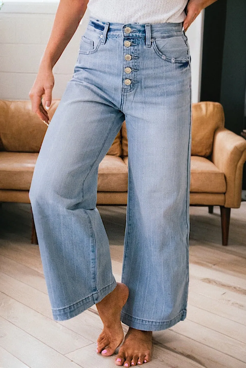 Multi Buttons Pinstripe Wide Leg Jeans sold by Beagle Boutique product image thumbnail 4