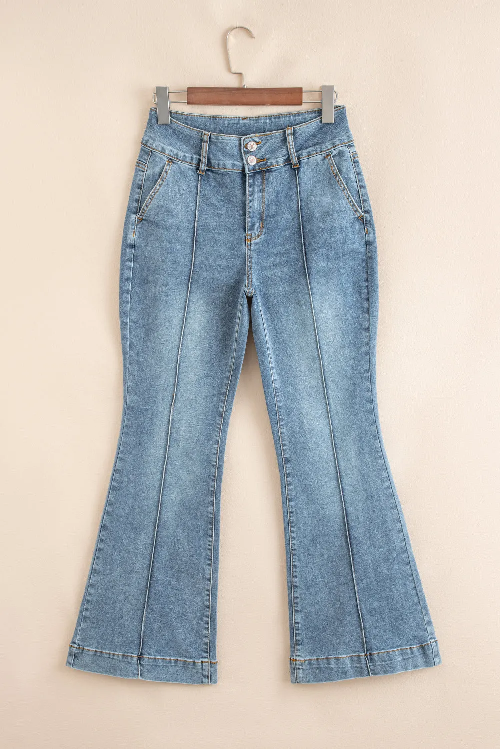 Double Button High Waist Piping Trim Bootcut Jeans sold by Beagle Boutique product image thumbnail 4