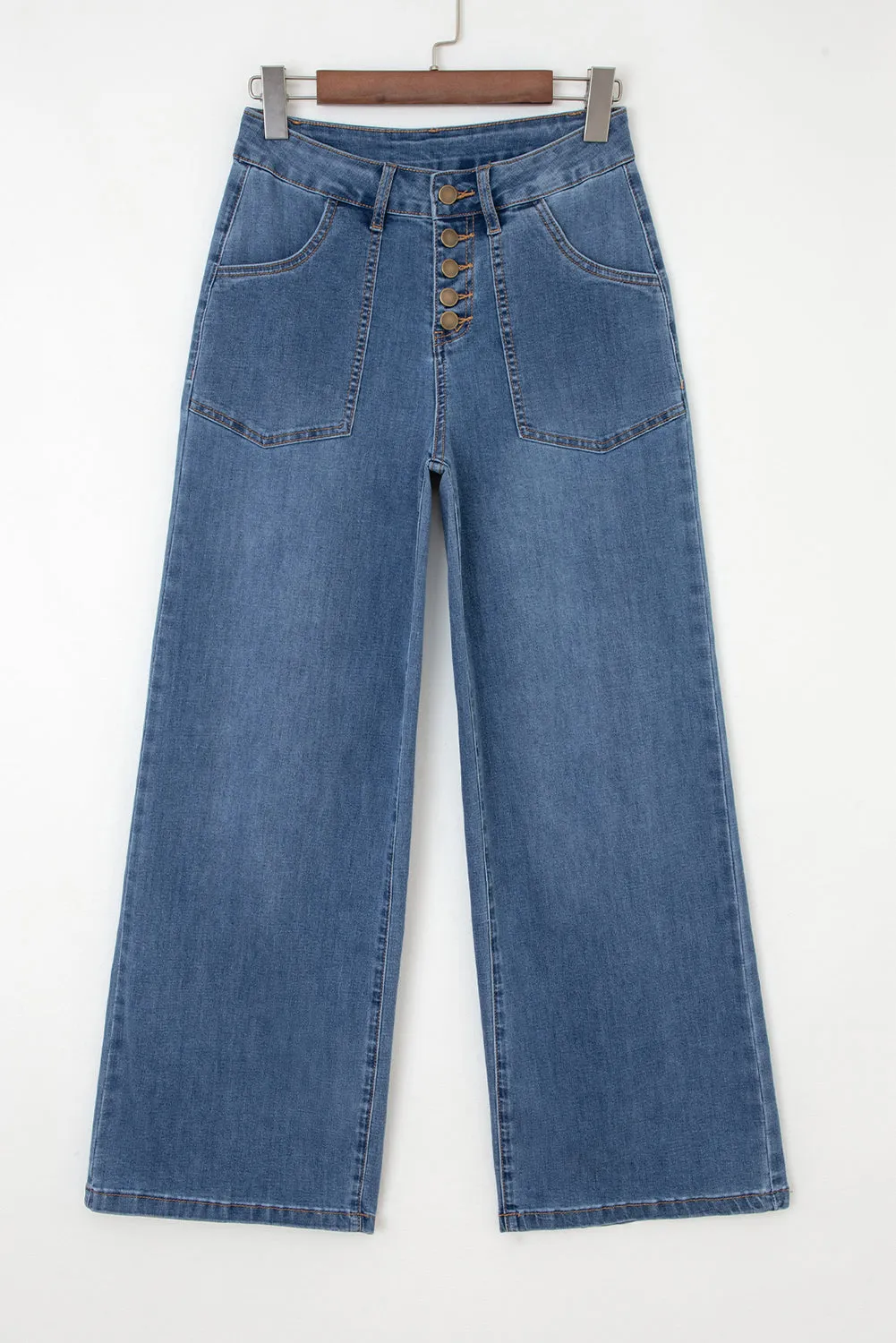 Multi Buttons High Waist Wide Leg Jeans With Pockets sold by Beagle Boutique product image thumbnail 3