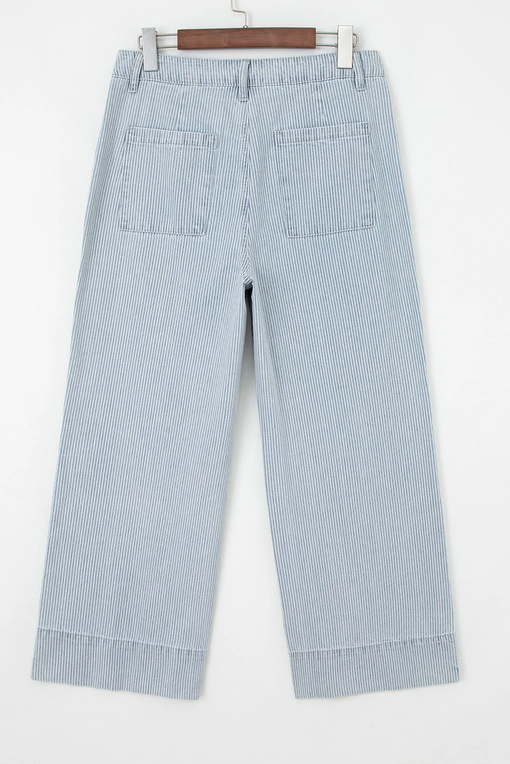 Stripe Button Flap Pocket Cuffed Hem Wide Leg Jeans sold by Beagle Boutique product image thumbnail 5