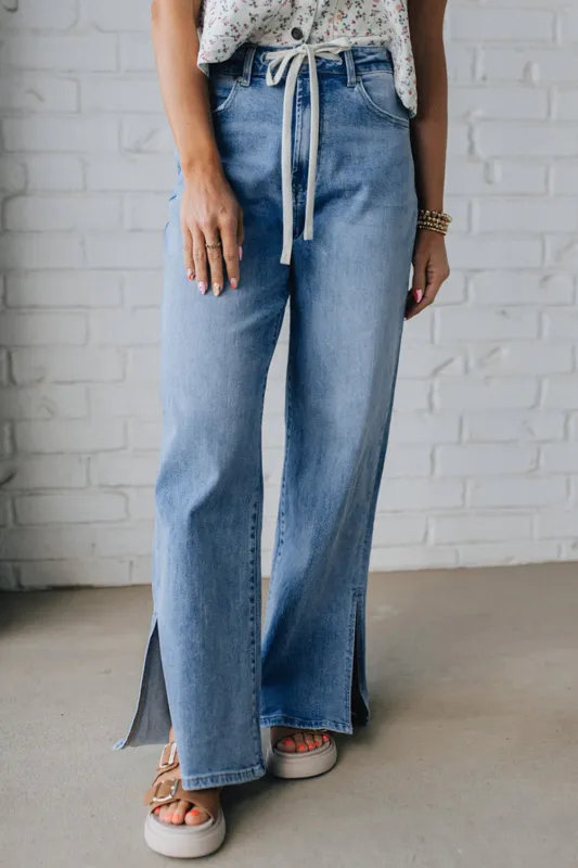 Slit Leg High Rise Drawstring Casual Jeans sold by Beagle Boutique