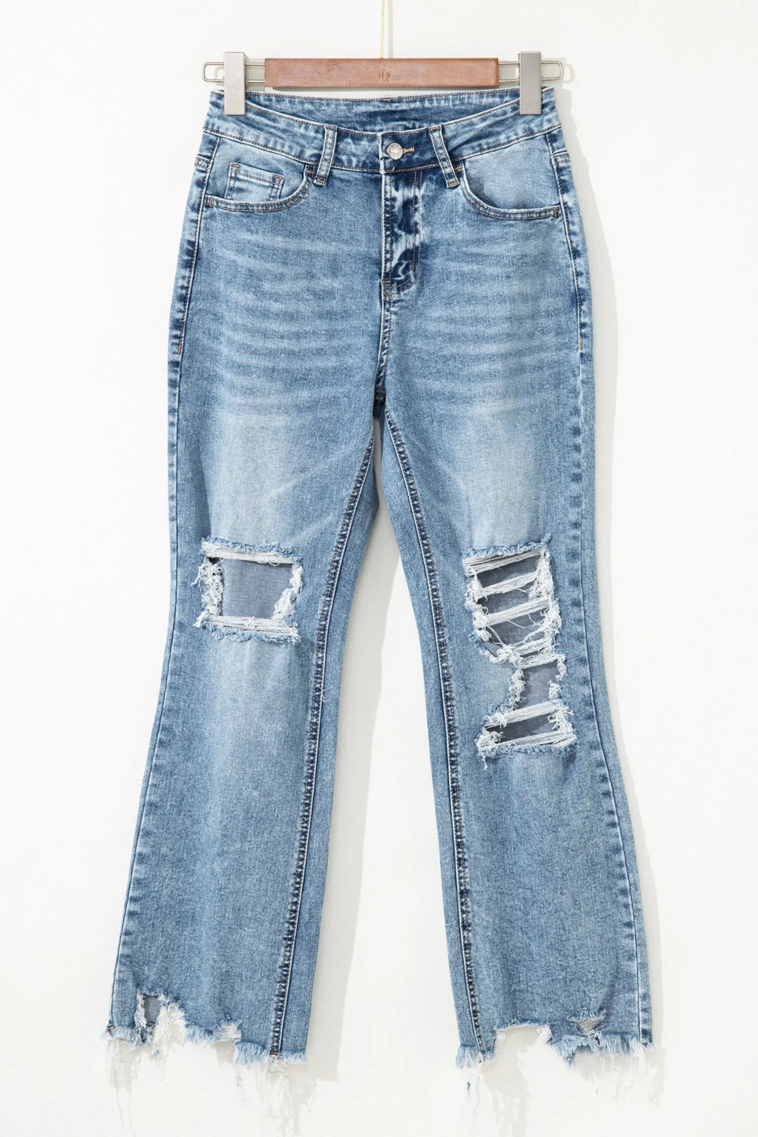 Jeans Fit Flare with Raw Hem and Ripped Open Knees sold by Beagle Boutique product image thumbnail 3