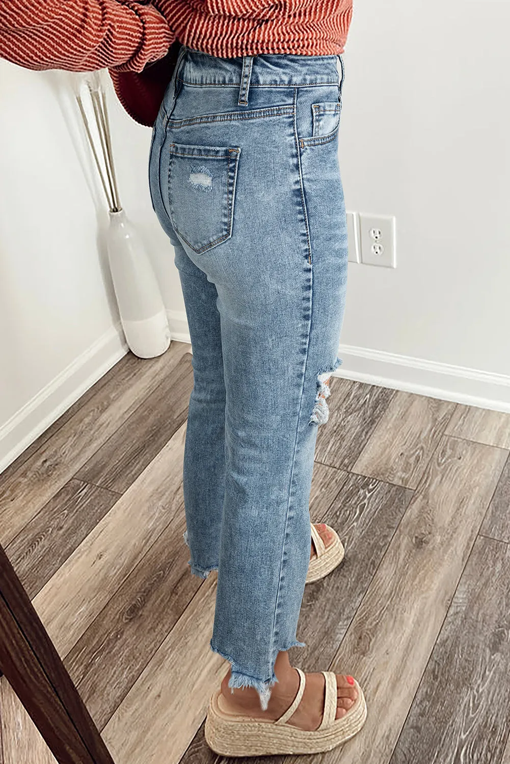 Jeans Fit Flare with Raw Hem and Ripped Open Knees sold by Beagle Boutique product image thumbnail 2