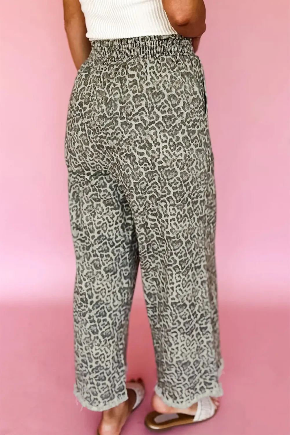 Leopard Print Raw Hem Elastic Waist Loose Pull On Jeans sold by Beagle Boutique product image thumbnail 2