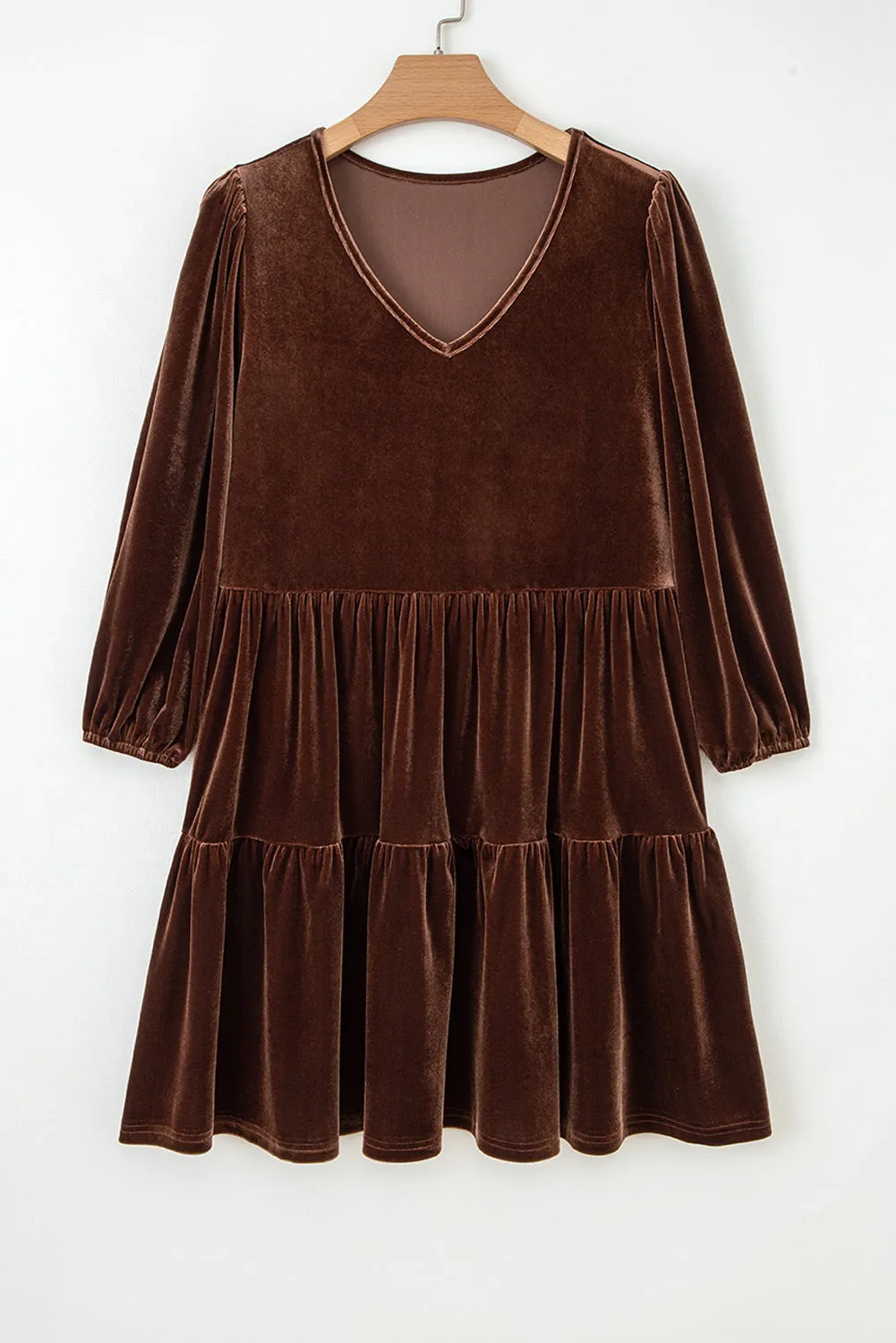 Velvet V-Neck Long Sleeve Tiered Mini Dress sold by Beagle Boutique product image thumbnail 3