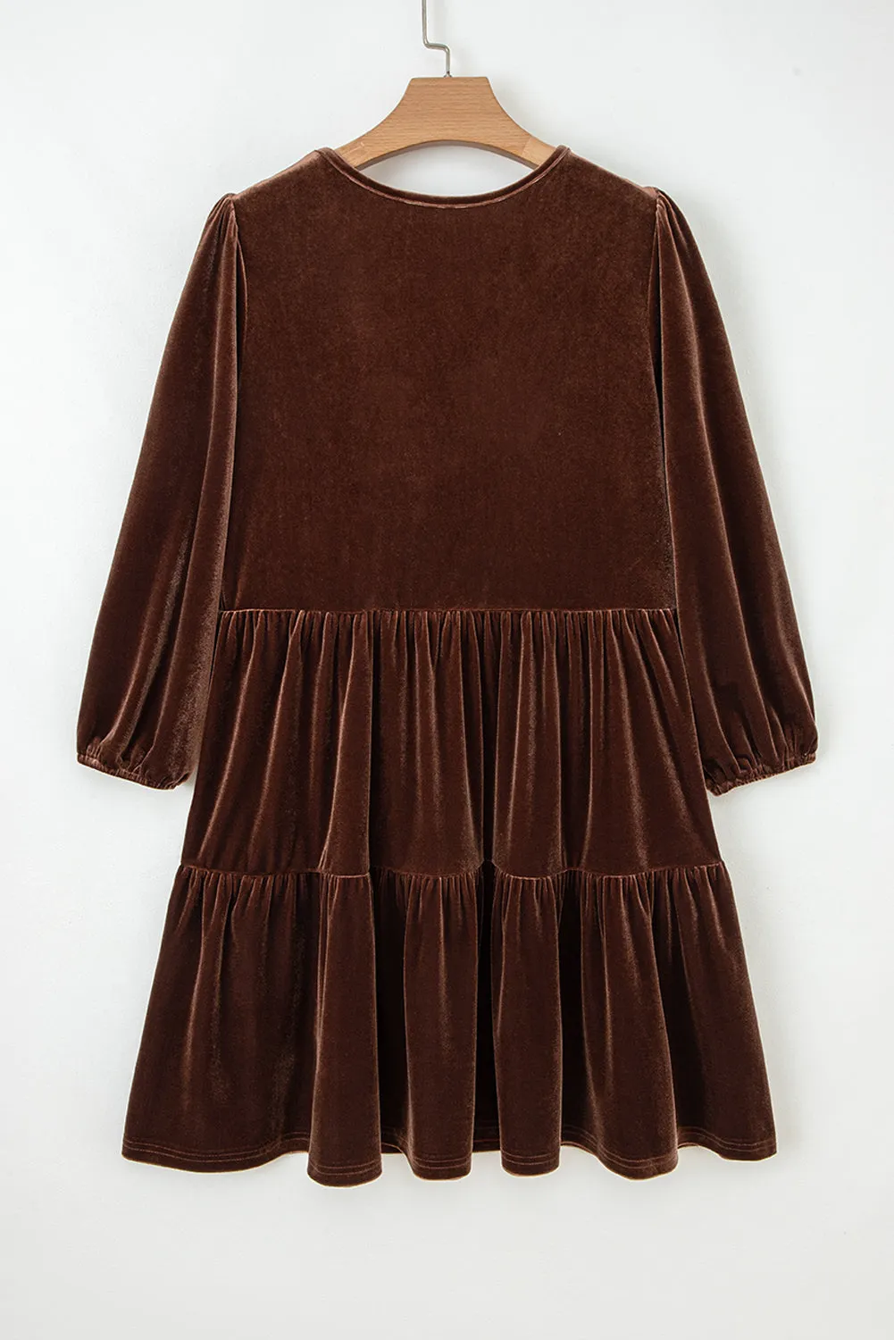 Velvet V-Neck Long Sleeve Tiered Mini Dress sold by Beagle Boutique product image thumbnail 4
