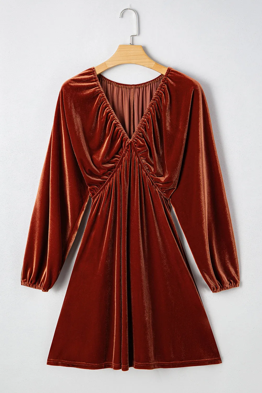 V-Neck Puff Sleeve Short Velvet Dress sold by Beagle Boutique product image thumbnail 4
