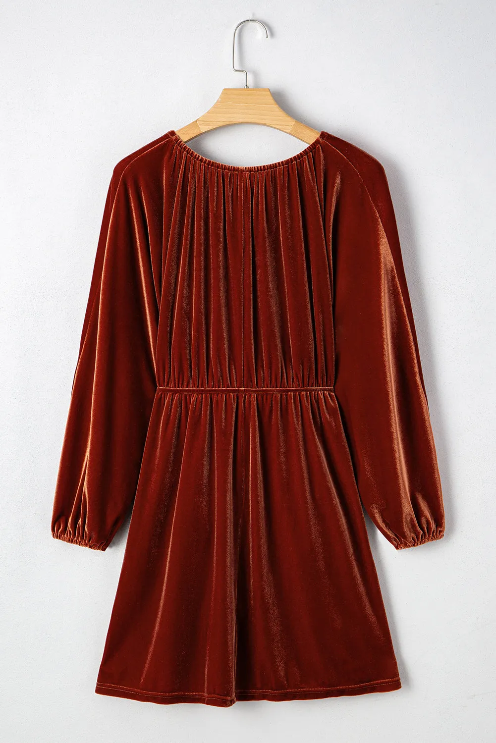 V-Neck Puff Sleeve Short Velvet Dress sold by Beagle Boutique product image thumbnail 5