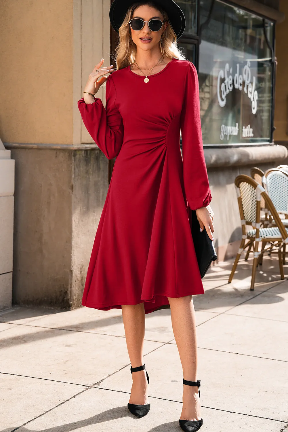 Ruched Detail Long Sleeve Midi Dress sold by Beagle Boutique product image thumbnail 5