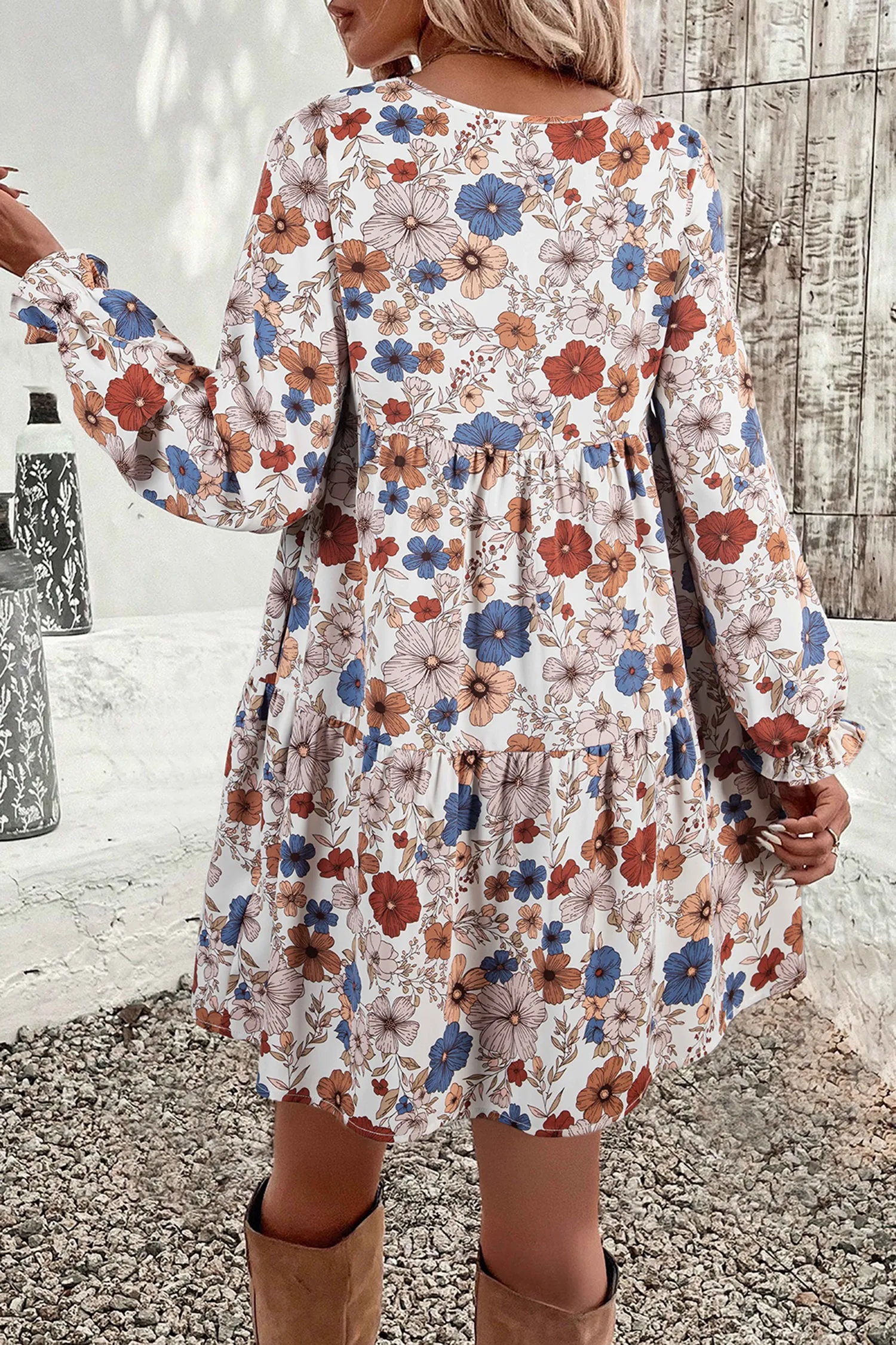 Tiered Floral Round Neck Ruffled Long Sleeve Dress sold by Beagle Boutique product image thumbnail 2